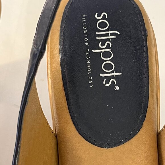 Softspots Strappy Slingback Leather Block Stack Heel Sandals Black Women's 9.5M - Picture 7 of 13